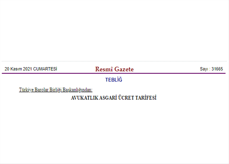 AVUKATLIK ASGARİ ÜCRET TARİFESİ RESMİ GAZETEDE YAYIMLANDI