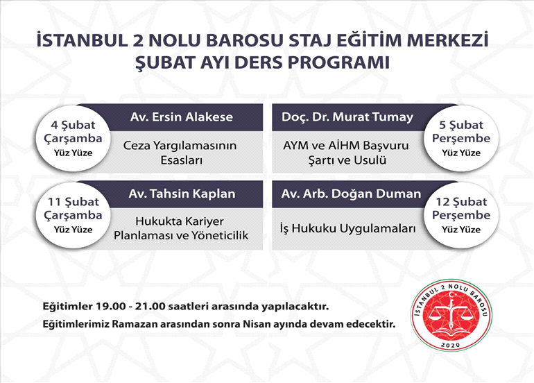 STAJ EĞİTİM MERKEZİ ŞUBAT AYI DERS PROGRAMI